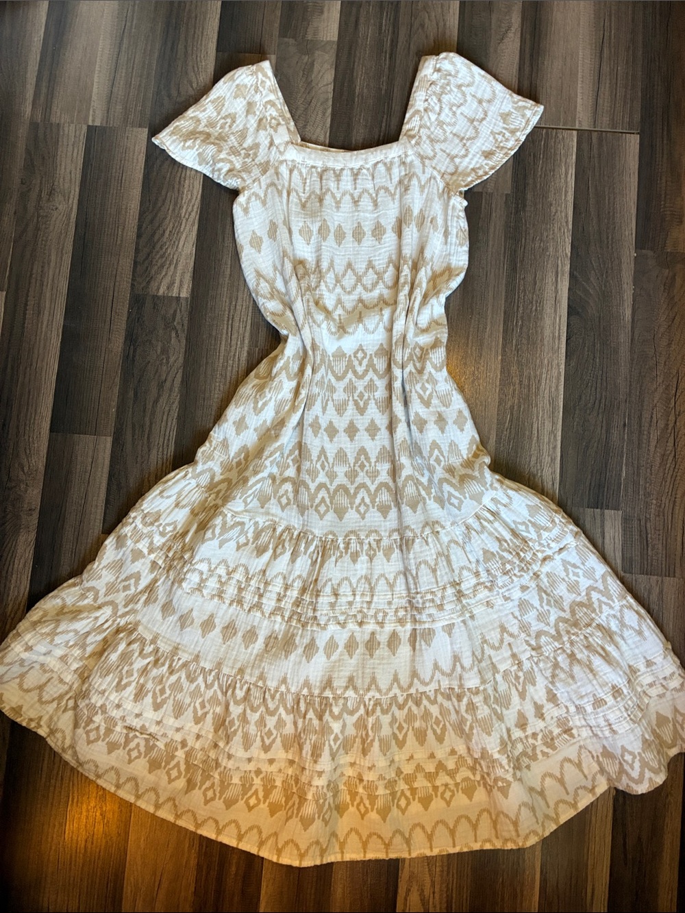Sonoma Beige and White Boho Cotton Maxi Dress- Size Small/Medium